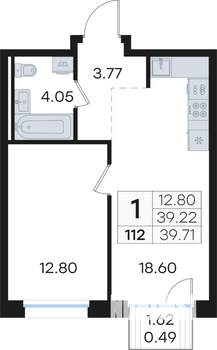 1-к квартира, вторичка, 40м2, 12/13 этаж