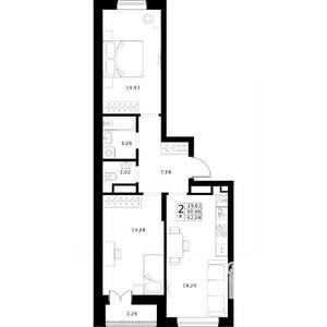 2-к квартира, строящийся дом, 62м2, 14/24 этаж