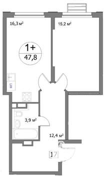 1-к квартира, сданный дом, 48м2, 3/22 этаж