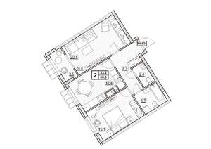 2-к квартира, строящийся дом, 60м2, 15/24 этаж