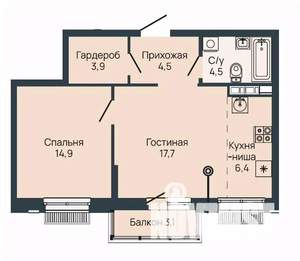 1-к квартира, строящийся дом, 53м2, 2/9 этаж