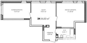 2-к квартира, строящийся дом, 66м2, 7/13 этаж