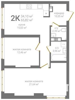 2-к квартира, вторичка, 66м2, 4/25 этаж