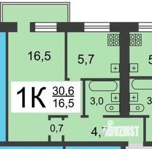 1-к квартира, вторичка, 32м2, 4/5 этаж