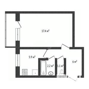 1-к квартира, вторичка, 33м2, 5/5 этаж