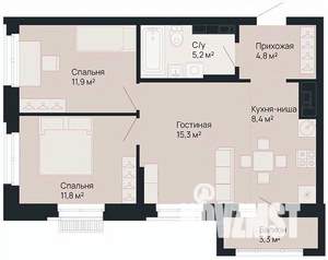 2-к квартира, вторичка, 58м2, 2/9 этаж