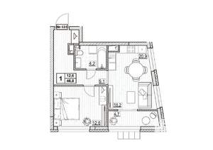 1-к квартира, строящийся дом, 47м2, 16/24 этаж