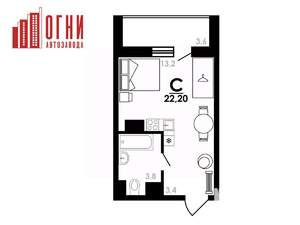 Студия квартира, вторичка, 22м2, 6/25 этаж