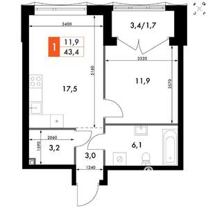 1-к квартира, вторичка, 43м2, 3/10 этаж