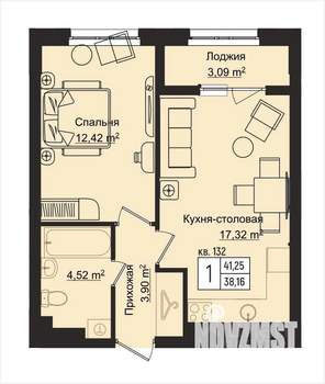 1-к квартира, вторичка, 41м2, 1/15 этаж