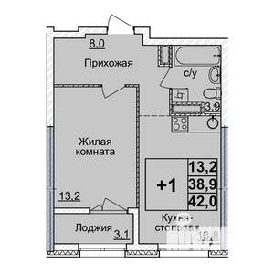 1-к квартира, вторичка, 41м2, 22/24 этаж
