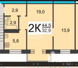 2-к квартира, вторичка, 44м2, 5/5 этаж