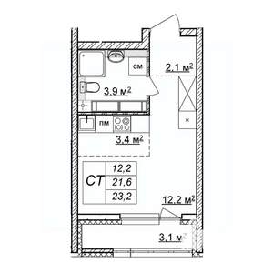 Студия квартира, строящийся дом, 23м2, 24/25 этаж