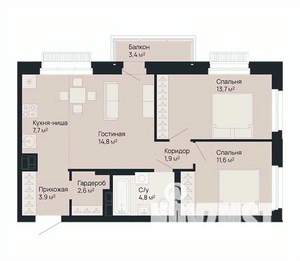 2-к квартира, строящийся дом, 62м2, 5/9 этаж