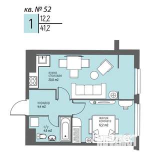 1-к квартира, вторичка, 41м2, 5/25 этаж