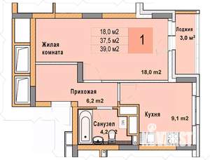 1-к квартира, вторичка, 39м2, 17/25 этаж