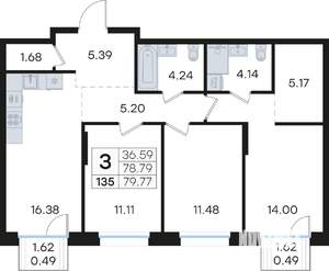 3-к квартира, вторичка, 80м2, 2/13 этаж