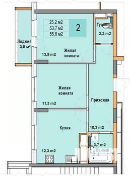 2-к квартира, вторичка, 56м2, 20/25 этаж