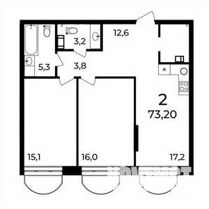2-к квартира, вторичка, 73м2, 6/9 этаж
