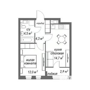 1-к квартира, строящийся дом, 38м2, 6/9 этаж