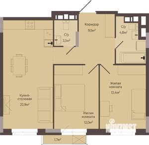 2-к квартира, строящийся дом, 65м2, 6/8 этаж