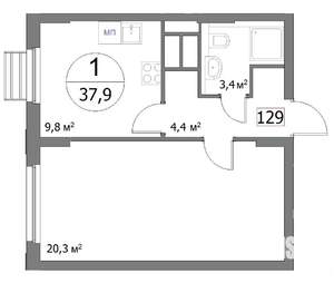1-к квартира, вторичка, 38м2, 16/22 этаж