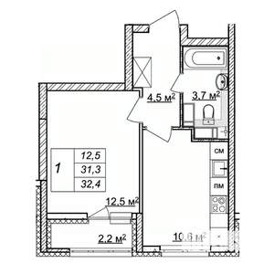 1-к квартира, строящийся дом, 32м2, 19/25 этаж