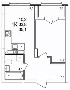1-к квартира, вторичка, 35м2, 13/19 этаж