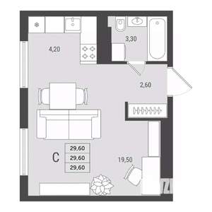 Студия квартира, вторичка, 30м2, 10/10 этаж