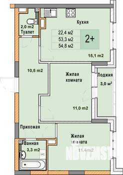 2-к квартира, вторичка, 55м2, 3/25 этаж