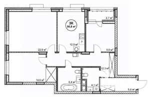 3-к квартира, вторичка, 91м2, 6/14 этаж