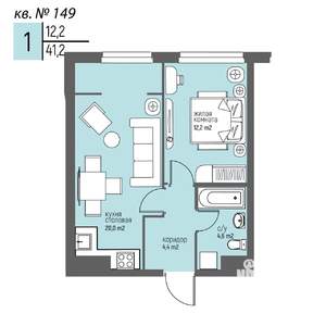 1-к квартира, вторичка, 41м2, 14/25 этаж