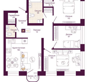 3-к квартира, вторичка, 76м2, 9/25 этаж