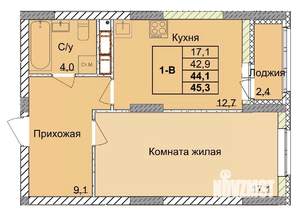 1-к квартира, вторичка, 44м2, 12/18 этаж