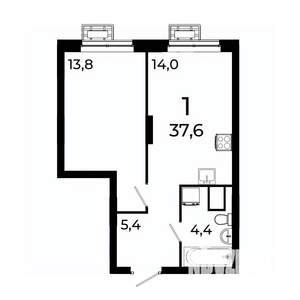 1-к квартира, вторичка, 38м2, 6/19 этаж