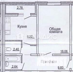1-к квартира, вторичка, 43м2, 1/10 этаж