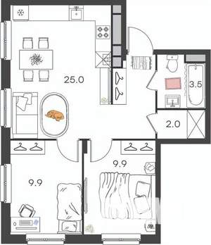 2-к квартира, вторичка, 50м2, 3/4 этаж