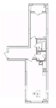1-к квартира, вторичка, 51м2, 2/19 этаж