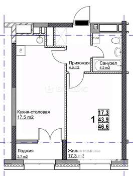 1-к квартира, вторичка, 47м2, 6/24 этаж