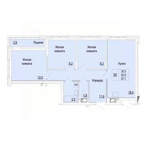 3-к квартира, вторичка, 67м2, 8/25 этаж