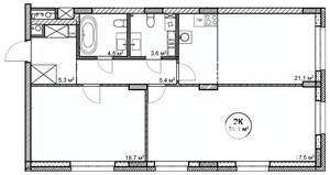 2-к квартира, вторичка, 86м2, 4/14 этаж