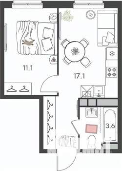 1-к квартира, вторичка, 32м2, 1/4 этаж