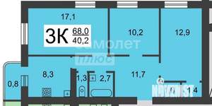 3-к квартира, вторичка, 63м2, 7/18 этаж