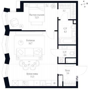 2-к квартира, вторичка, 54м2, 4/20 этаж