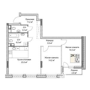 Студия квартира, вторичка, 77м2, 4/9 этаж