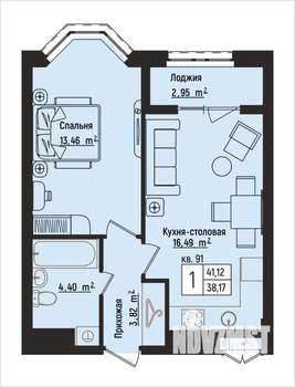 1-к квартира, вторичка, 41м2, 11/15 этаж