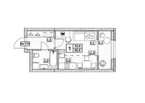 Студия квартира, вторичка, 27м2, 22/24 этаж