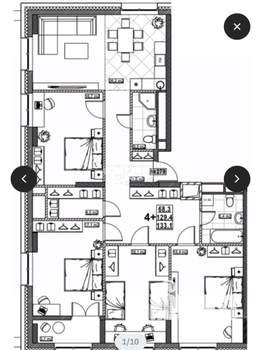 4-к квартира, вторичка, 95м2, 18/25 этаж