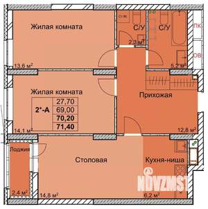 2-к квартира, вторичка, 68м2, 2/18 этаж