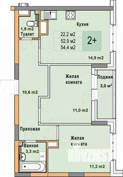 2-к квартира, вторичка, 54м2, 13/25 этаж